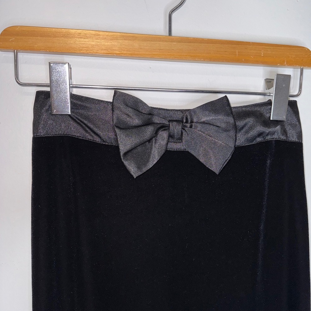 Vintage Byer California Black Velvet Midi Skirt Satin Bow Y2K Whimsigoth Medium